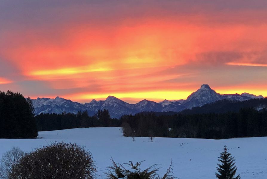 Von Nesselwang aus kann man gut die Hausberge Alpspitz (1.575 m) und Edelsberg (1.630 m) sehen, sowie den Blick auf die Allgäuer, Tannheimer und Ammergauer Alpen genießen. Bei guter Sicht sind auch der Säntis in der Schweiz und die Zugspitze erkennba